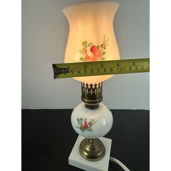 Vintage Hurricane Lamp Painted Milk Glass With Marble Base Shabby Chic - Picture 7 of 9